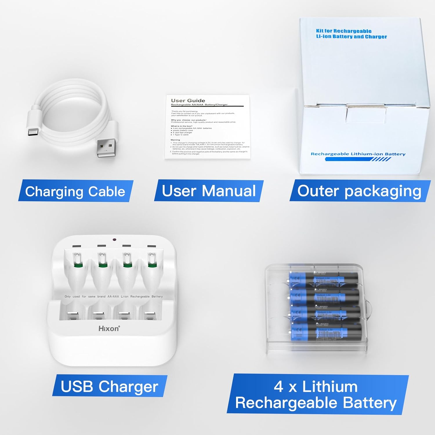 1.5V AAA Rechargeable Lithium Batteries,4-Pack 1100Mwh Pre-Charged Triple AAA Li-Ion Battery & 1H Ultra Fast Charger for Home and Office Device,1600 Cycles,Constant Output.