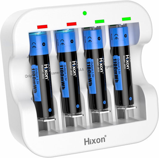 1.5V AAA Rechargeable Lithium Batteries,4-Pack 1100Mwh Pre-Charged Triple AAA Li-Ion Battery & 1H Ultra Fast Charger for Home and Office Device,1600 Cycles,Constant Output.